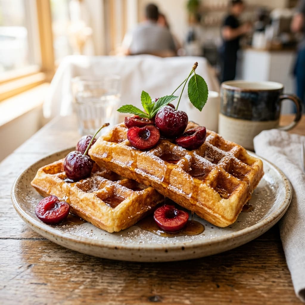 Waffles con Cerezas
